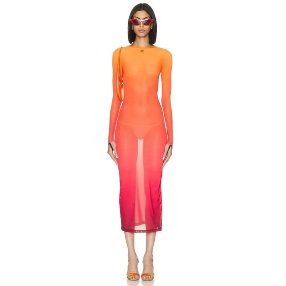 Courreges 2nd Skin Dress In Gradient Sunset in Orange XSmall New Womens Bodycon - Picture 1 of 16